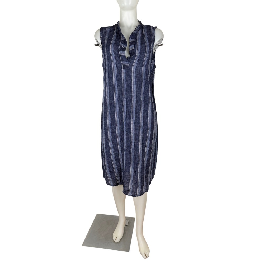 Studio 412 Blue Striped 100% Linen Sleeveless Shift Dress Made in Maine Size M